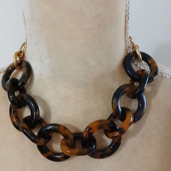 J. Crew Factory faux tortoise shell acrylic link 17" necklace 3" extender - Picture 1 of 4